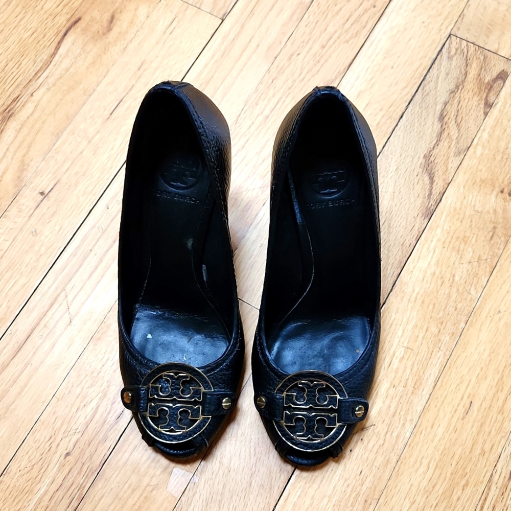 Tory Burch Amanda High Open Toe Wedge Tumbled leather